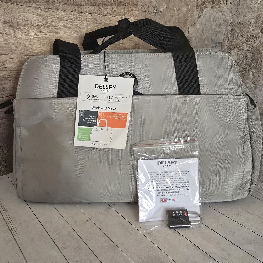 Delsey Paris Grey Work Laptop Duffle Carry On Tote Bag 11.5 x 18.25 x 8in
